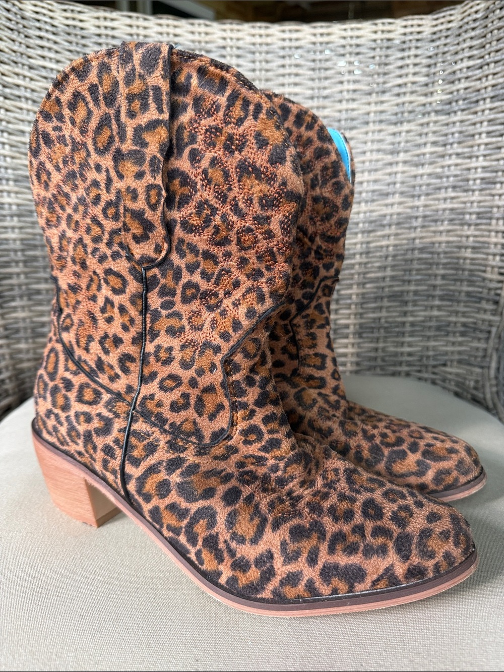 Leopard Print Western Ankle Boots - Women’s Size 39- US 8
